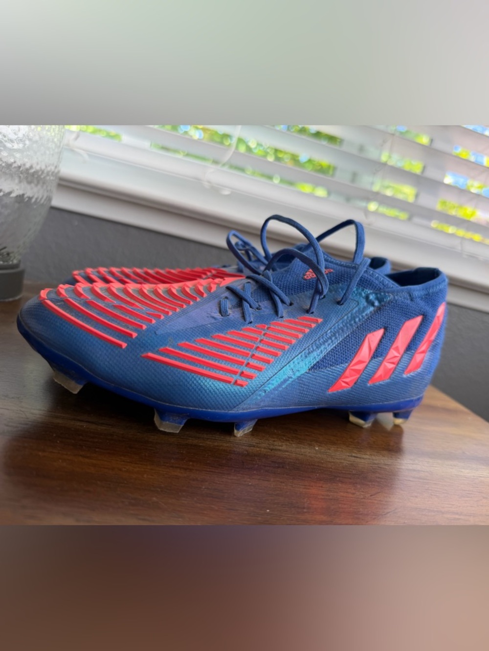Adidas Blue Soccer Cleats with Neon Pink Accents